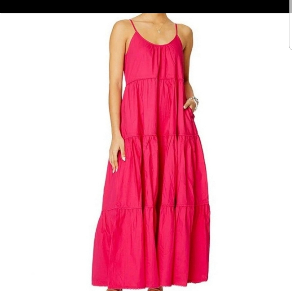 Roller Rabbit Dakota Scoop Neck Sleeveless Tiered Pocketed Maxi Dress